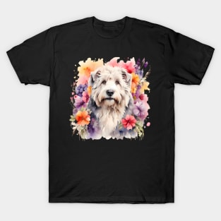 An old english sheepdog decorated with beautiful watercolor flowers T-Shirt